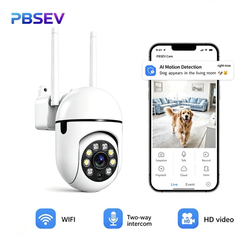 PBSEV Cameras for Home, 1080P Pan Tilt Panoramic HD Surveillance Camera, AI Human Detection, Color Night Vision, Crisp Two-Way Audio, Bluetooth & Wi-Fi Connection, Equipped with 9.9FT Long Power Cable, 24/7 Continuous Recording for Home, Pet Monitoring
