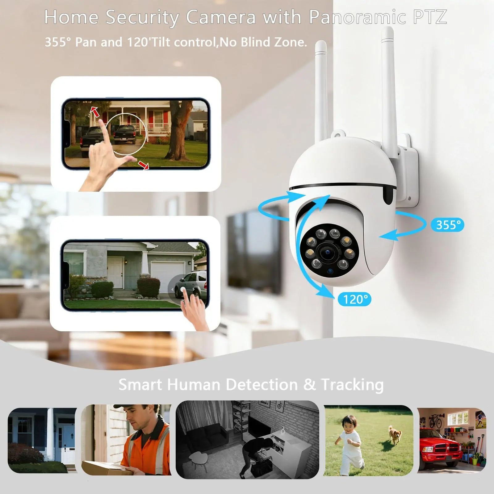 PBSEV Cameras for Home, 1080P Pan Tilt Panoramic HD Surveillance Camera, AI Human Detection, Color Night Vision, Crisp Two-Way Audio, Bluetooth & Wi-Fi Connection, Equipped with 9.9FT Long Power Cable, 24/7 Continuous Recording for Home, Pet Monitoring